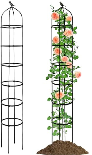 Rankobelisk Metal 235 cm de altura con 38 cm de diámetro – resistente a la intemperie para jardín de rosas y flores, obelisco de jardín, soporte independiente para plantas trepadoras, columna de