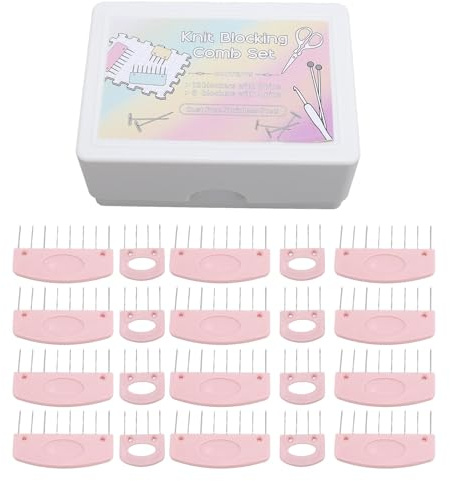 20 stycken virkade blockeringsnålar, set med 4 nålar och 8 nålar, stickning, blockering, kammar med förvaringslåda för stickprojekt, hushåll, rosa, julklappar,
