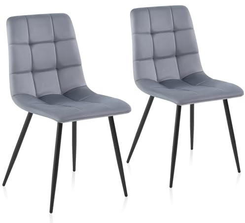 Sweetcrispy Esszimmerstuhl, Küchenstuhl mit Metallbeinen - Samt Esstisch Stuhl ohne Armlehnen, moderner Stühle Esszimmer, 2 Stück, Grau