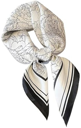 1pc 70 * 70cm Floral Print Skinny Square Scarf For Soft Satin Neckerchief Hairband(W-2-3-White)