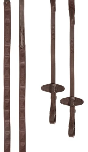 SUNRIDE Rênes Caoutchouc Kris Magna® Cheval (ProControl) – Prises ergonomiques – Cuir véritable – antidérapantes – Crochets de Bride, arrêtoirs de Martingale (Marron, Pony)
