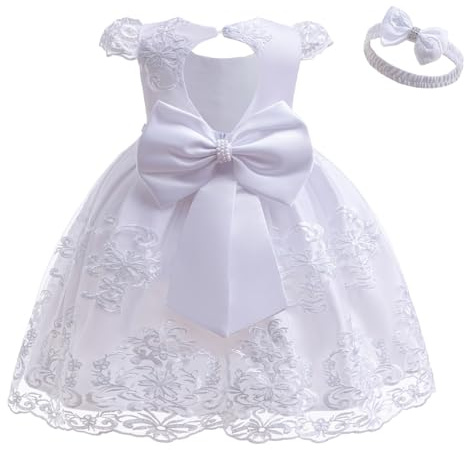 MYRISAM Flower Girls Lace Tutu Dress Christening Baptism Communion Birthday Party Formal Wedding Dresses w/Headwear White