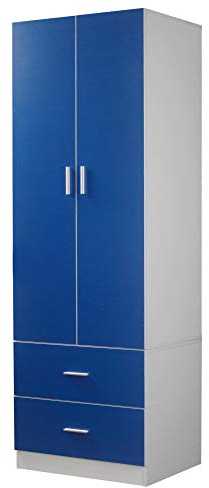 URBNLIVING Orlando Wooden 2 Door With 2 Drawers Kids Wardrobe Bedroom Storage Hanging Bar (Blue)
