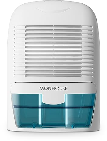 MONHOUSE Dehumidifier 1500ml Portable, Compact & Quiet Moisture Absorber - Mini Air Dehumidifier for Home, Bedroom Damp, Car, Office, Garage, Caravan & Basement - Electric Mould Remover - White/Blue