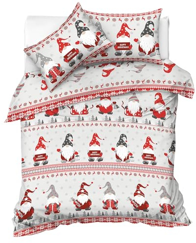 Velosso Gonks Christmas Winter Xmas Grey Red Festive Cotton Rich Bedding Set Duvet Cover an Pillowcase Set (King)