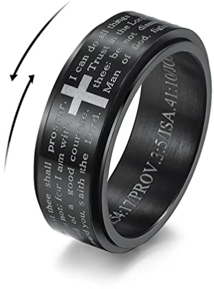 IMINI Anillo giratorio inspirador con versículos bíblicos cristianos Jesucristo Señor, oración, alivio del estrés, para hombres y mujeres, dedo de ansiedad, giratorio, acero inoxidable, regalo de