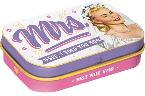 Nostalgic-Art Retro Pillendose, 4 x 6 x 1,6 cm, Mrs. I Told You So – Geschenk-Idee für Nostalgie-Fans, mit Pfefferminz-Dragees, Vintage Design