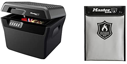 Master Lock Fireproof Document Box and Bag FHW40300EURHRO + FBWLZ0EURHRO, Fireproof and Waterproof, Large