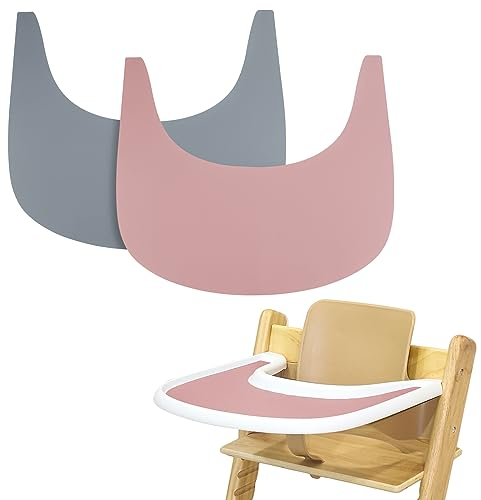 High Chair Placemat, 2 Pieces Durable High Chair Placemat Silicone, for Tripp Trapp High Chair Accessories, Suitable for StokPG-01ke Tripp Trapp High Chair Tray (Grey/Pink)