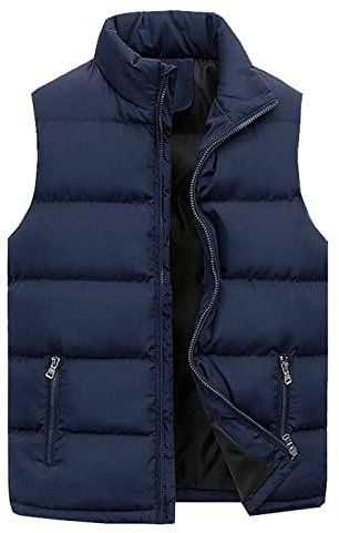 Chaleco acolchado para hombre - Ligeramente aislado - Chaleco deportivo para hombre - Chaleco de plumón con cuello alto - Chaleco acolchado plegable - Sin mangas - Con bolsillos con cremallera
