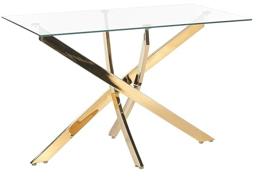 Tavolo da pranzo rettangolare 120 x 70 cm Piano in vetro temperato Gambe oro