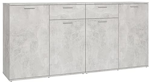 Homgoday Credenza, mobile contenitore per libri con ripiano, armadio resistente autoportante per camera da letto, soggiorno e cucina, mobili per casa e ufficio, grigio cemento, 160 x 36 x 75 cm, legno