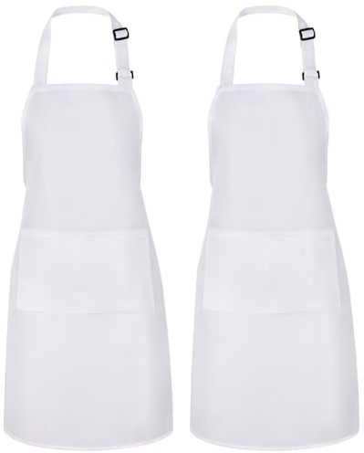 Xialvyu 2 grembiuli da cucina per uomo e donna, grembiule da cucina, unisex, regolabile, con 2 tasche, per cucinare, lavori domestici, pittura, cottura (bianco), bianco, 80 x 70 cm