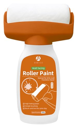 CLIUNT Wandreparatur RollbüRste, 500g Wandfarbe Ausbessern Weiß mit wandreparaturpaste, Ausbesserungsfarbe Weiss Roller, Wand Reparatur Rollbürste, für Graffiti Kratzer Flecken Risse