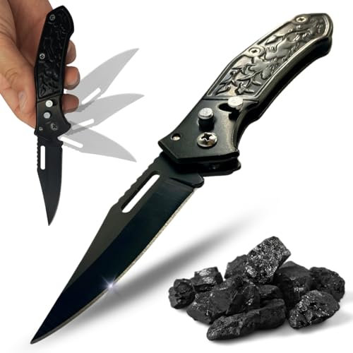 CAVECA Navaja Plegable Pequeña con Hoja de Acero Inoxidable y Mecanismo de Apertura y Seguro de Cierre, Liviana y Compacta Navaja de Bolsillo para Camping, Supervivencia, Caza, Pesca, Montaña.