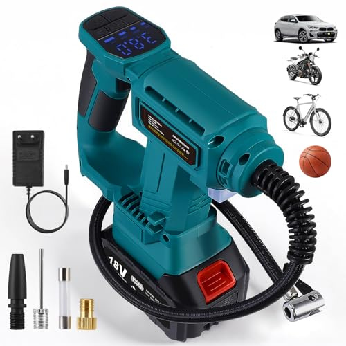 Compresor de aire portátil para baterías 18 V, máx. 11 bar, inflador automático con manómetro digital, bomba de aire para coche, moto, bicicleta, balón deportivo