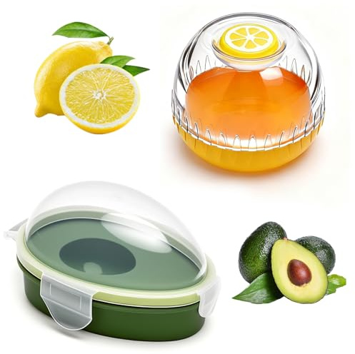 Juego de 2 cajas de almacenamiento de aguacate y limón, recipientes para alimentos con tapa, para frutas y verduras, sin BPA, reutilizables, para almacenamiento fresco