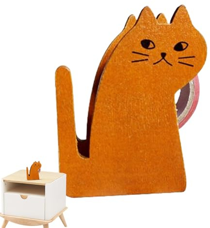 Distributore di nastro adesivo – Distributore di nastro adesivo a forma di gatto del fumetto in legno, supporto per nastro compatto che consente di risparmiare per sala da pranzo, cucina, sala