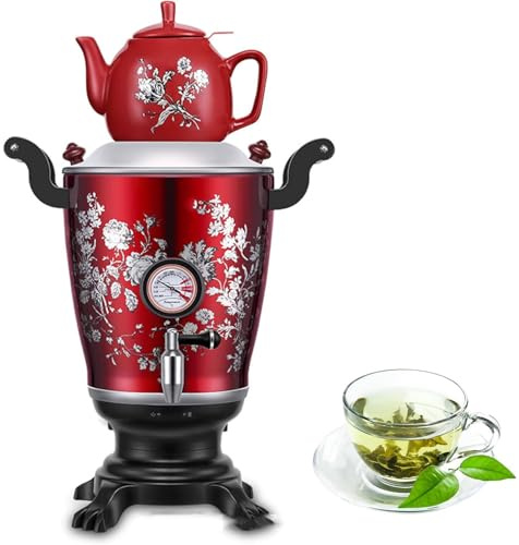 YAJJL Samovar Turco Eléctrico, Hervidor Eléctrico De Acero Inoxidable De Doble Capa con Termómetro Visual Y Capacidad De 3,2 L, Conservación del Calor Durante 24 Horas Y Apagado Automático