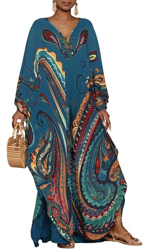 Bsubseach Women Bathing Suit Cover Up Ethnic Print Kaftan Beach Maxi Dresses