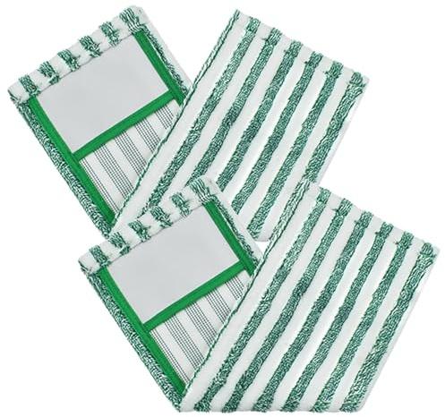 HEALEEP Lot de 2 Lingettes Plates en Microfibre Lavables Vert Foncé pour Balai à Franges, Coussinets de Nettoyage Réutilisables Humides et Secs, Remplacement pour Sols Durs Ménagers