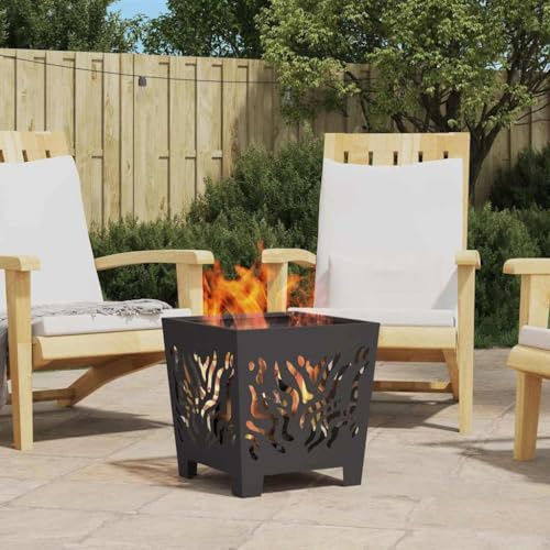 Ziaphsol Brasero cuadrado negro 40 x 40 x 40 cm de acero, parrilla exterior para balcón, terraza, cesta de fuego resistente al calor con 600 ℃ para calor y atmósfera
