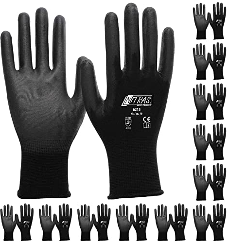 NITRAS Nylon Montagehandschuh 6215 PU beschichtete Handschuhe, schwarz Gr. XL (9) 12 Paar
