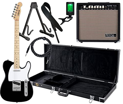 Shaman Element Series TCX-100B Komplett Set - E-Gitarre - Modeling-Verstärker - Koffer - Ledergurt - Ständer - Kabel - schwarz