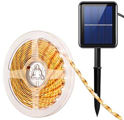 AMIR Solar LED Strip Outdoor, 3 Meter 180 LED Streifen Solar Außen IP65 Wasserdicht mit 8 Modi, Auto EIN/AUS, Flexible LED Leiste für Garten, Terrasse, Balkon, Pavillon, Weg, Traufe Deko, Warmweiß