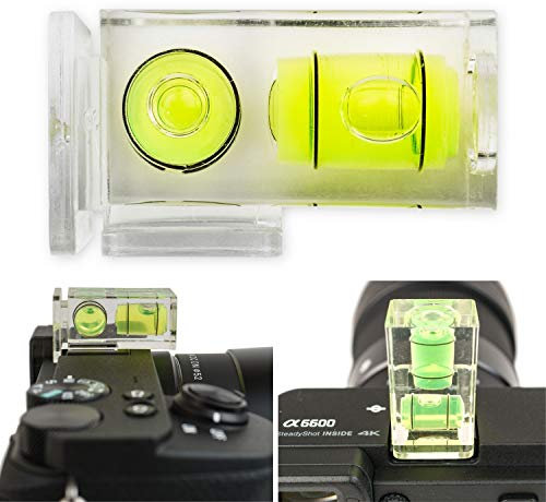 Blitzschuhabdeckung mit Wasserwaage, 1 Stück, Zwei-Weg Libelle, zwei Einsatzschienen, Transparent, Acrylglas, geeignet für viele Modelle, Blitzschuh Wasser Waage, Hotshoe Cover, Aufsteckwasserwaage
