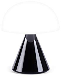 Lexon Mina Small Mushroom Lamp - LED Portable Bedside Light for Bedrooms, Kids & Nursery - Rechargeable with 12h Autonomy & Memory Dimmer, Aluminum - Glossy Black