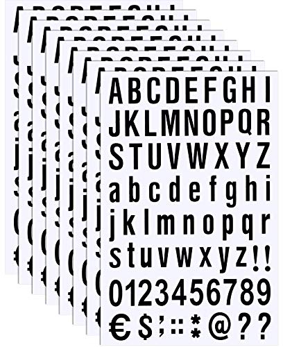 8 Feuilles Kit de Numéros Lettres en Vinyle Auto-Adhésif, Autocollant de Numéros de Boîte aux Lettres pour Signes, Fenêtre, Porte, Voitures, Numéro d'Adresse (Noir, 1 Pouce)