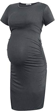 Smallshow Women's Short Sleeve Maternity Dress Ruched Pregnancy Clothes,Deep Grey,M