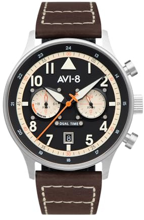 Hawker Hurricane, Carey dual time, manston Herren Uhr analog Japanisches Quarzwerk mit Leder Armband AV-4088-01