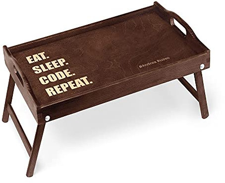 Maverton Tavolino da Colazione a Letto Personalizzato - Tavolo Pieghevole - Colore Marrone Scuro - Incisione Laser - Vassoio Multiuso 50 x 30 cm - regalo - uomo - Eat