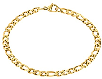 flintronic Herren Panzerkette Armband aus Edelstahl, elegante Figarokette 1+3 facettiert für Herren Damen Glieder 1+3 Glieder Breite 6 mm – Länge 21 cm, Silber/Gold, 6mm/21cm, Edelstahl