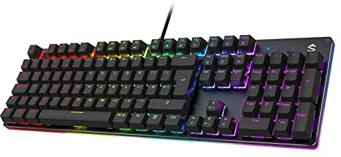 Black Shark RGB Mechanical Gaming Keyboard 105 Keys UK Layout Wired Keyboard with Blue Switches, Full Anti-Ghosting Keys, Aluminum Base, for PC Windows Gamer, Sixgill K2