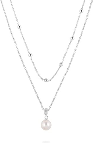 JETTE Damen-Kette 925er Silber Süßwasserperle One Size, Silber 32021989
