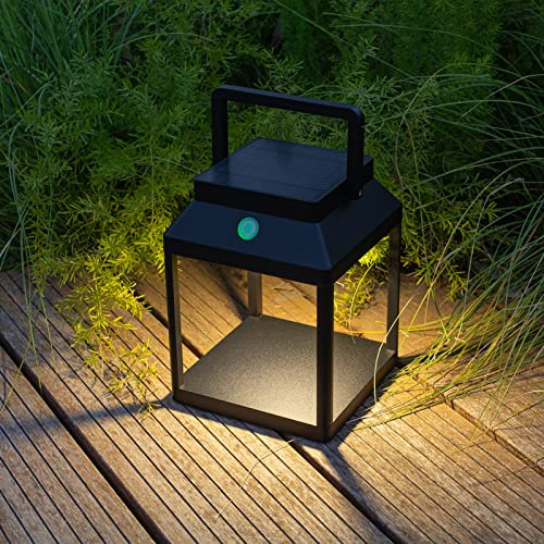 DAWALIGHT Luce Lanterna da Tavolo Ricaricabile 3 Livelli di Luminosità LED Solari da Esterno Giardino IP44 Impermeabile Touch Control Lampada Solare Portatile per Patio Campeggio, Alluminio, Nero