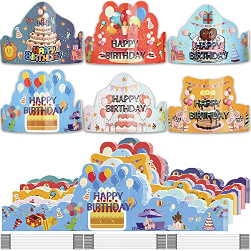 Happy Birthday Crown for Kids, 30 Pack Paper Hats for Classroom Party