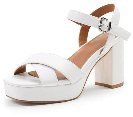 Womens High Block Heels Platform Shoes Buckle Ankle Strap Crossover Breathable Comfort Support Smart Office Wedding Graduation Evening Party Heeled Strappy Wide Fit Lightweight Chunky Heel Sandals