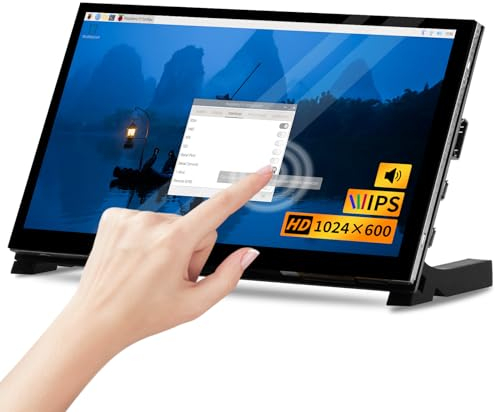 CUQI 7 Zoll IPS LCD Touchscreen HD 1024x600 Mini Monitor mit Lautsprecher für Raspberry Pi 4B/5, PC, Windows, Xbox, Kamera