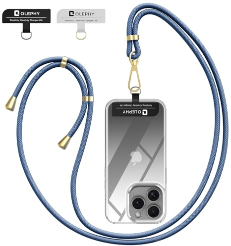 OLEPHY Crossbody Phone Lanyard Strap with 2 Pack Patchs, Adjustable Universal Nylon Neck Strap Compatible with Most Smartphones and Cases, Blue