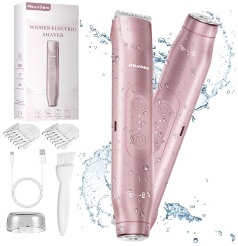 Akunbem Afeitadora eléctrica 2 en 1 para mujer, recortadora de bikini de doble cabeza para mujer, IPX7, impermeable, uso en seco y húmedo, recortadora de vello corporal y eliminadora de vello facial