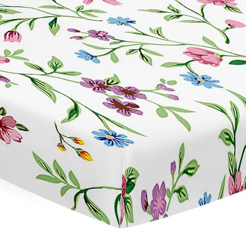 Odot Spannbettlaken für Babybett Kinderbett, Spannbetttuch mit Blumendruck aus Mikrofaser Atmungsaktiv Baby Matratzenbezug Bassinet Kinderwagen Baby Bettlaken (Gänseblümchen,70x140cm)