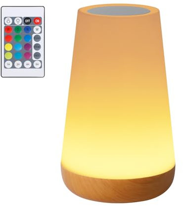 Romon Lampada da Comodino, Luce Notturna Bambini, Lampada LED Colorata con 13 Colori, Luminosità Regolabile, 3 Modi d’Illuminazione, Touch e Telecomando, Ricaricabile Lampada Senza Fili per Neonato