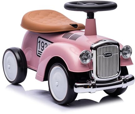 LEMODO Rutschauto ab 1 Jahr, Kinderauto im Retrodesign, Rutscherfahrzeug mit Hupe und Stauraum, Kinderfahrzeug mit Flüsterreifen, Rutschfahrzeug in pink