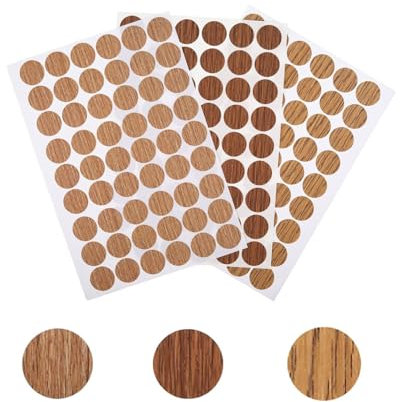 IPNSDON 3 fogli di adesivi autoadesivi per fori per viti da 21 mm, adesivi per coprifori per viti con venature del legno, per copritappi a vite, mobili in legno per guardaroba (rovere chiaro)