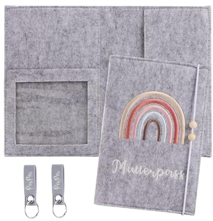Funda de Fieltro para Pasaporte con compartimentos para imágenes ultrasónicas, Funda para Cartilla de Embarazada de Fieltro, Funda para Pasaporte de Maternidad con 2 Llaveros (gris claro)
