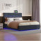 ADFUNIT Polsterbett 180x200 cm mit LED, Doppelbett Stauraumbett Funktionsbett mit Kopfteil und Lattenrost, Jugendbett Rückenlehne Bettgestell, Ohne Matratze, PU Schwarz